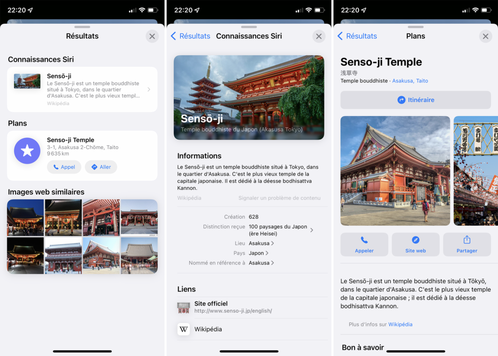 Exemple de la recherche visuelle sur iPhone avec un lieu touristique