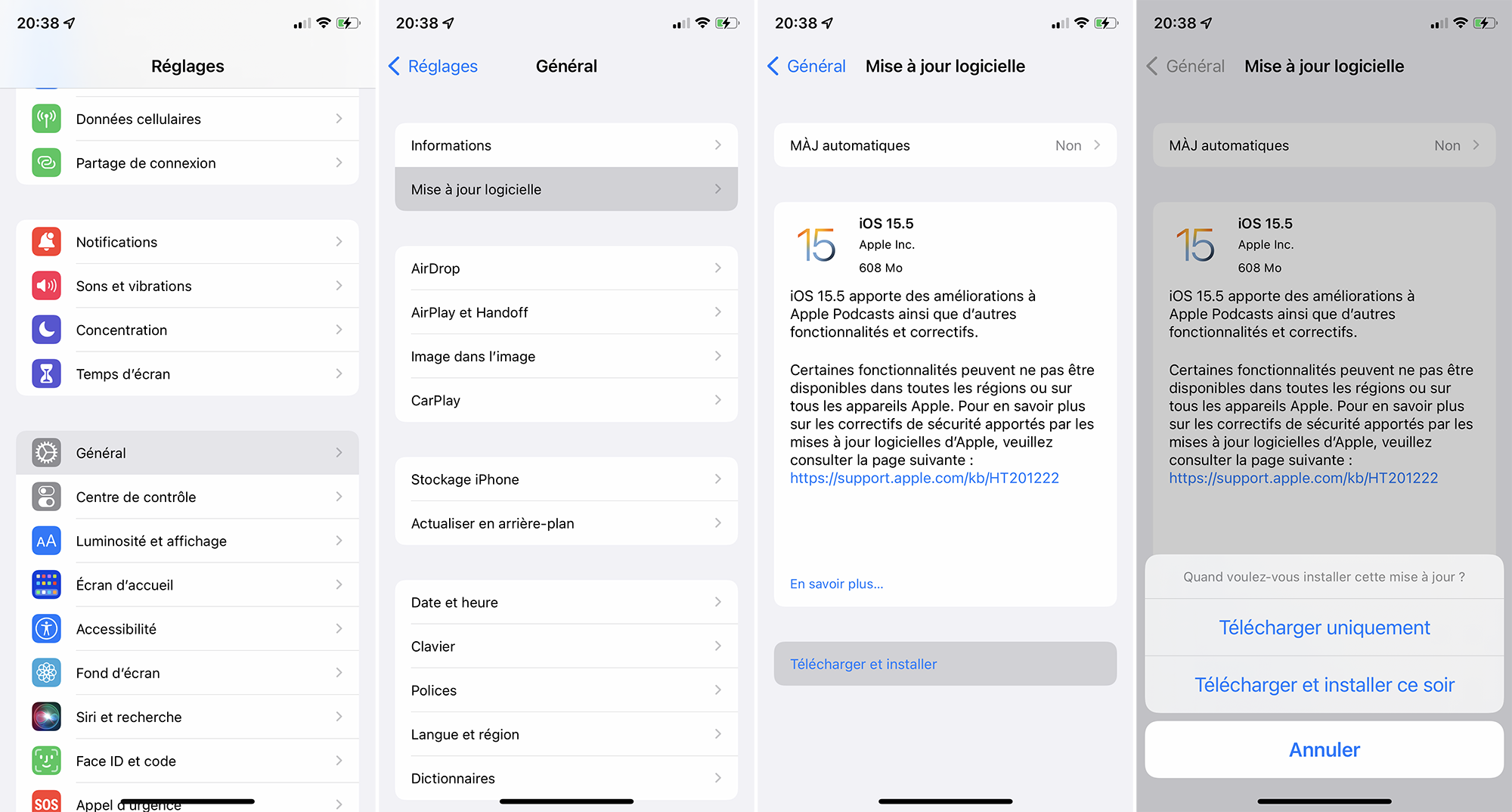 Mise à jour vers iOS 15.5