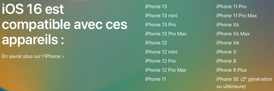 liste iPhone compatibles iOS 16