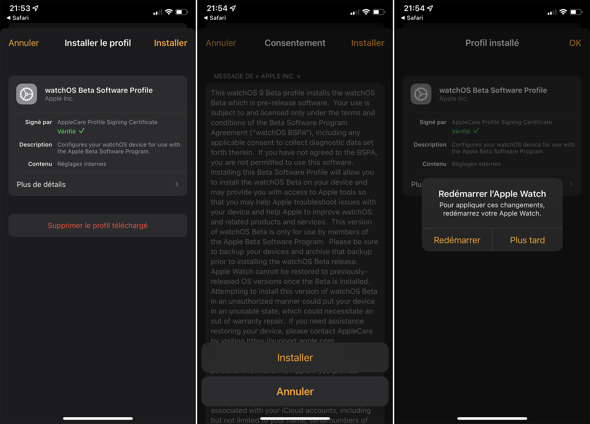 Illustration du texte : Installer > Installer > Redémarrer