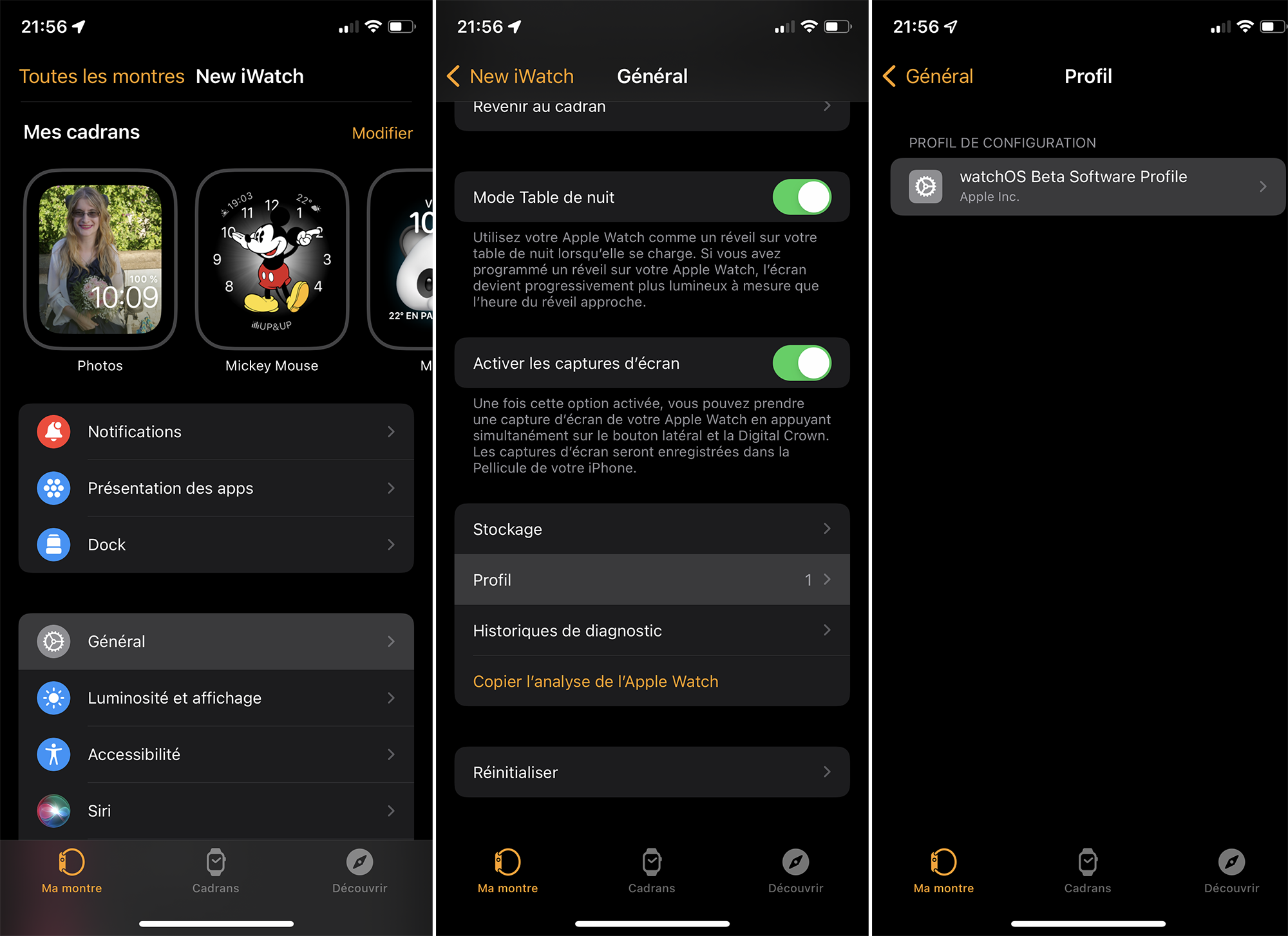 Illustration du texte : Watch > Général > Profil