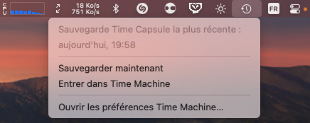 Mac : barre des menus > Time Machine