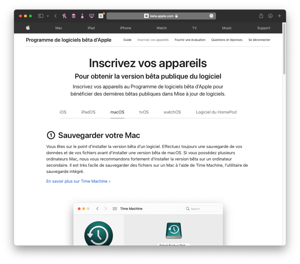 site beta Apple macOS