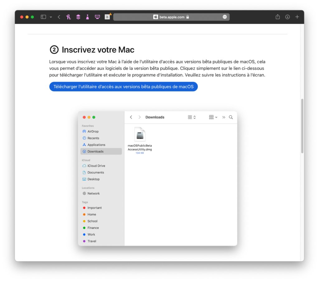 Télécharger profil bêta macOS 