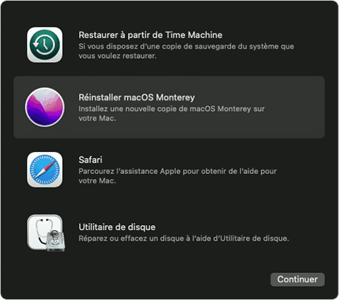 Fonctionnalités de Récupération macOS 