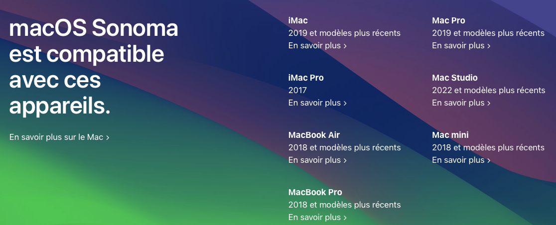Liste des Mac compatibles macOS Sonoma