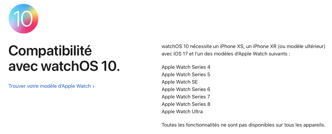 Liste des Apple Watch compatibles avec watchOS 10 : à partir de la Serie 4, SE et Ultra