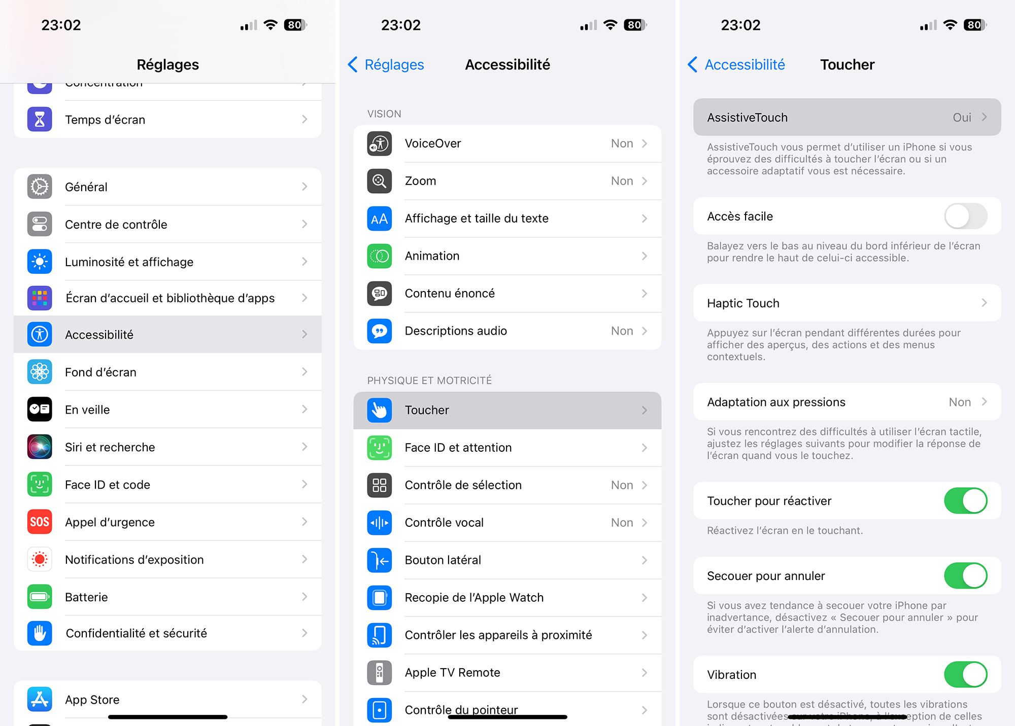 Atteindre les réglages d'AssistiveTouch de l'iPhone