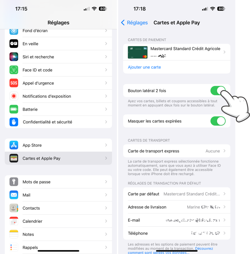 Activer Bouton latéral 2 fois pour accéder rapidement à l'app Cartes