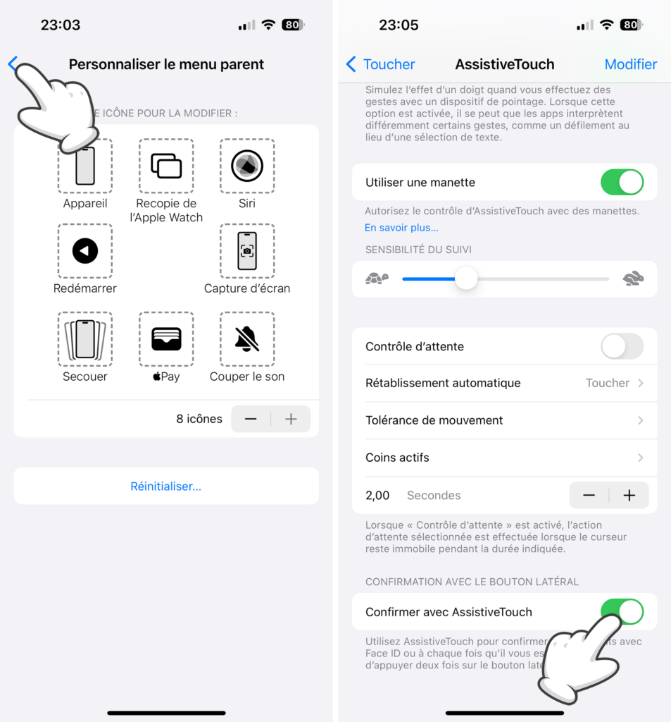 Activer Confirmer avec AssistiveTouch