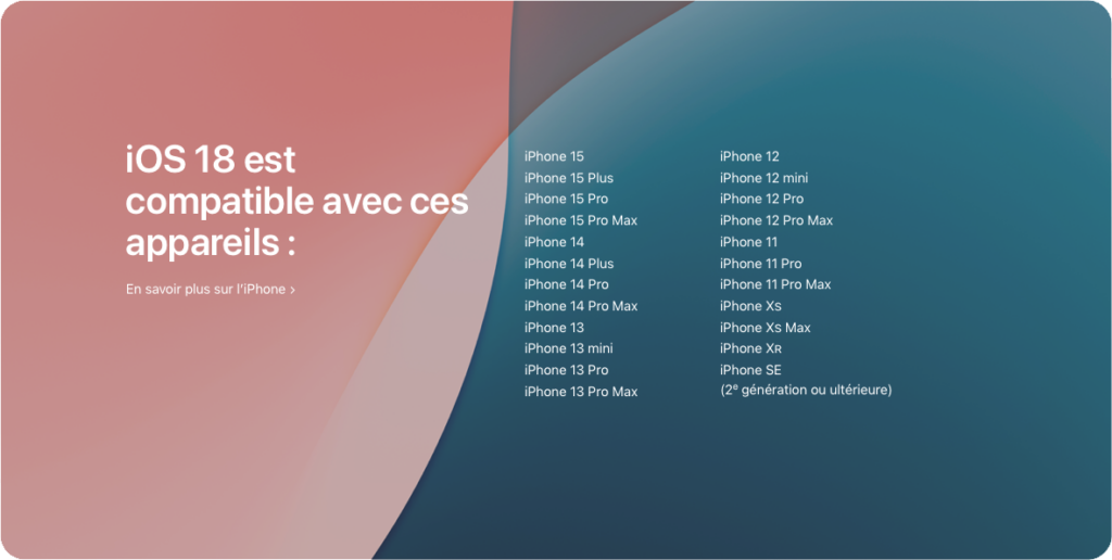Liste des iPhone compatibles avec iOS 18