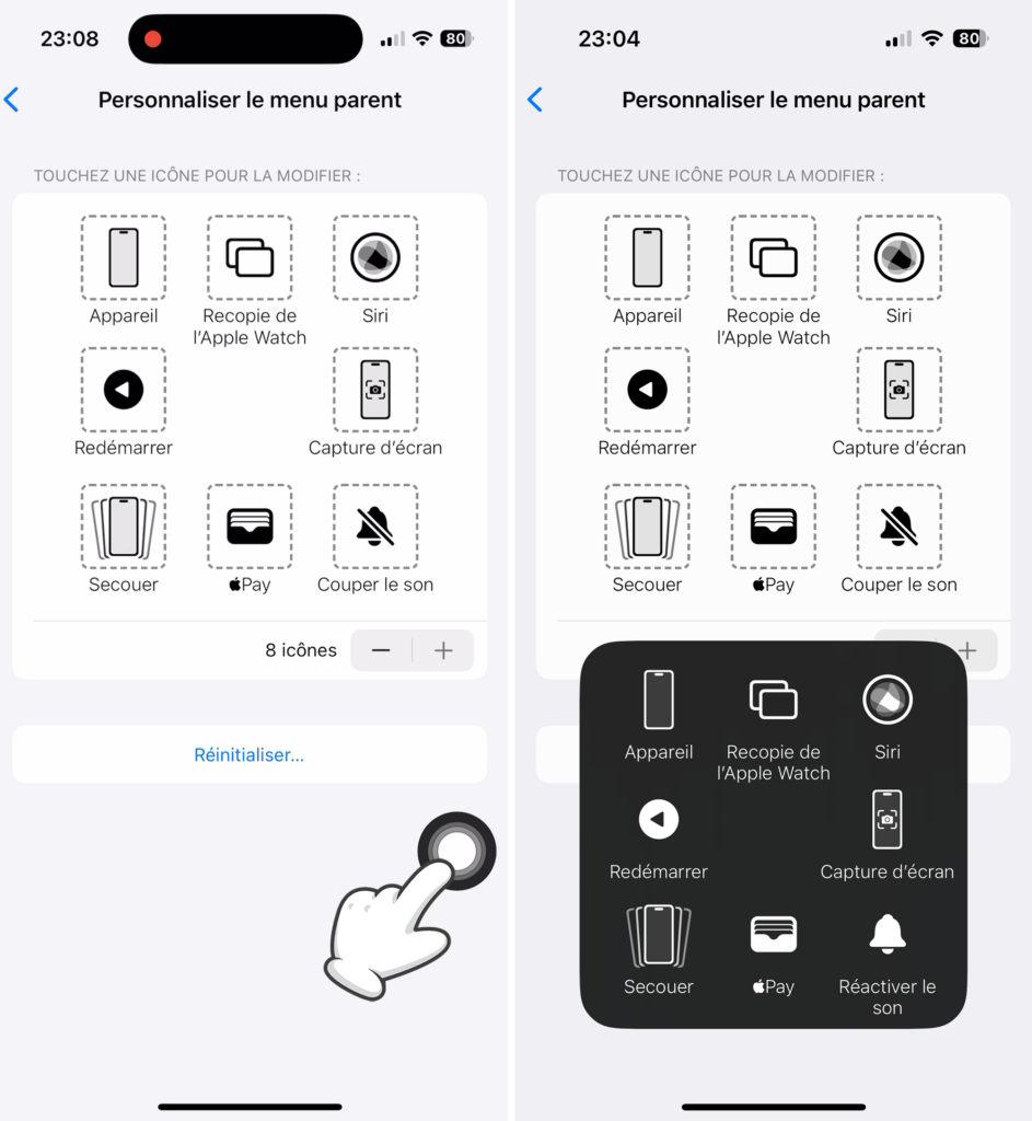 Utiliser AssistiveTouch avec le bouton virtuel