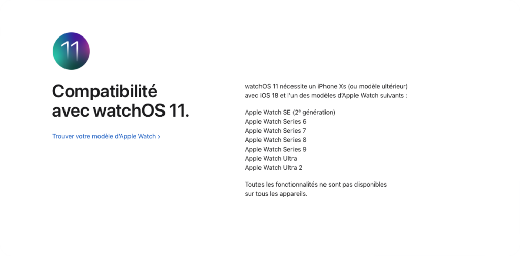 Liste des Apple Watch compatibles avec watchOS 11