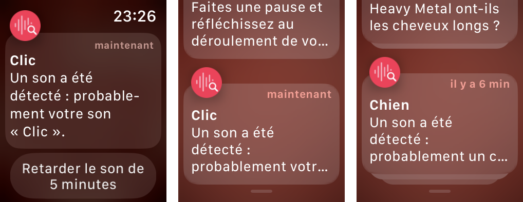 Notifications de la reconnaissance des sons sur l'Apple Watch
