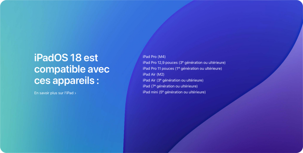 Liste des iPad compatibles avec iPadOS 18
