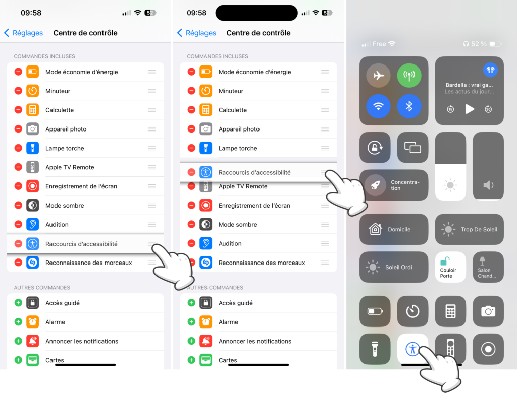 Déplacer une commande du Centre de contrôle sur iPhone
