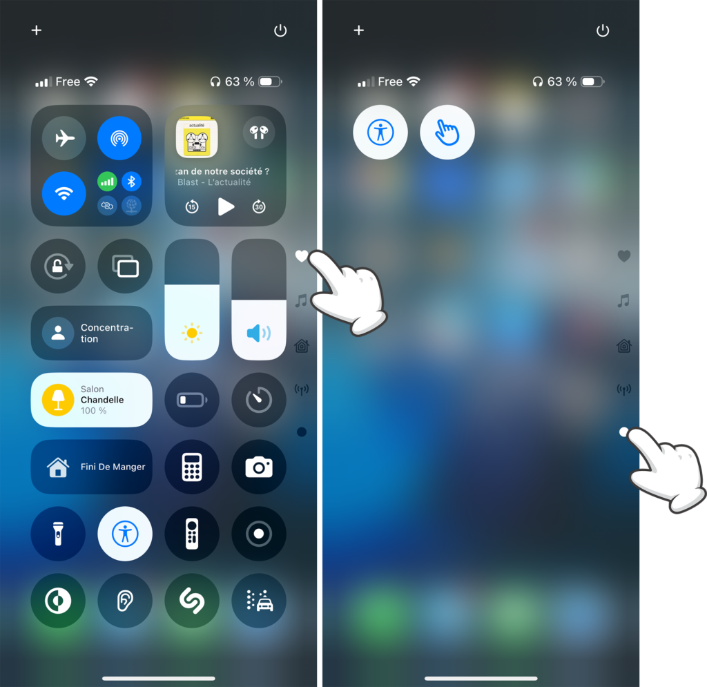 Sélectionner l'icône d'une page du Centre de contrôle