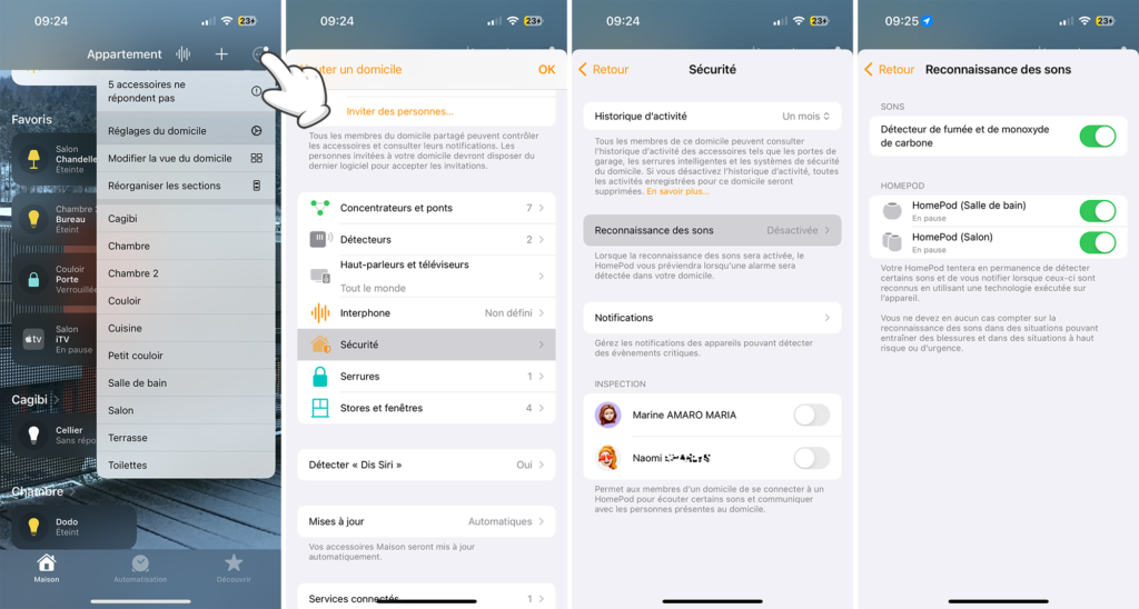 Activer la reconnaissance des sons, la détecteur de fumée et de monoxyde de carbone sur le HomePod à partir de l'iPhone