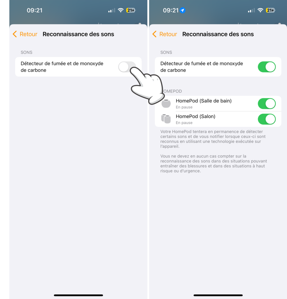 Activer la reconnaissance des sons sur le HomePod à partir de l'iPhone