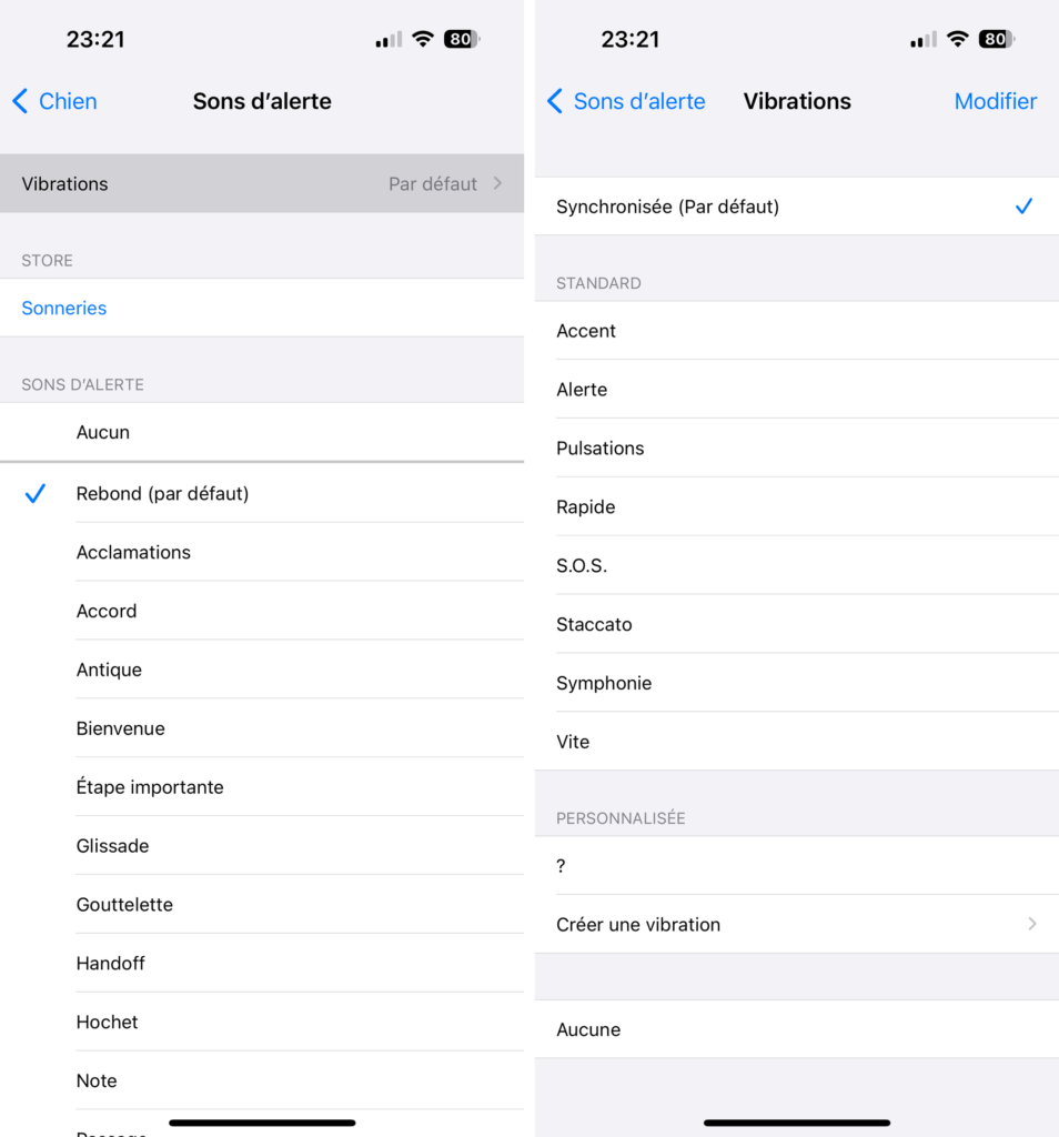 Choisir une vibration de notification