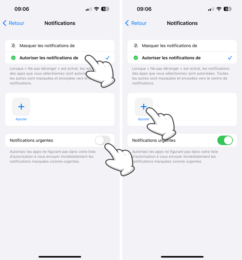 Ajouter des apps autorisé à un mode de concentration