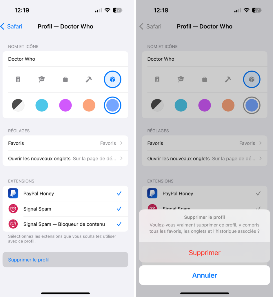 Supprimer un profil Safari depuis les Réglages sur iPhone