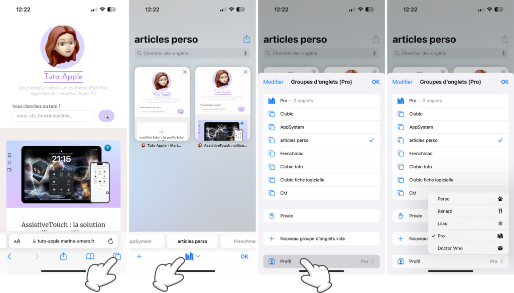 Basculer d'un profil Safari à un autre sur iPhone