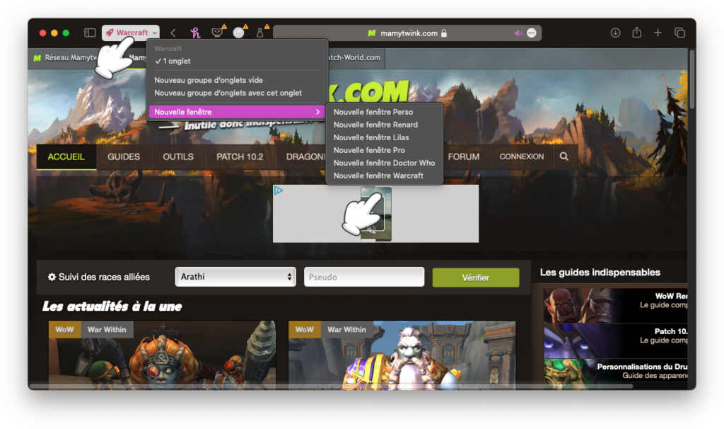Ouvrir une nouvelle fenêtre avec un profil Safari sur Mac