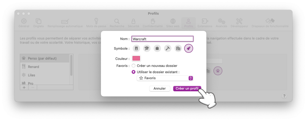 Créer un nouveau profil Safari sur Mac