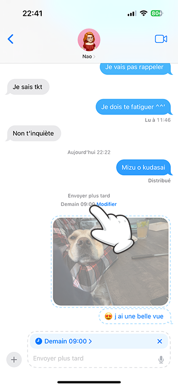 iPhone consulter l'horaire du message programmé