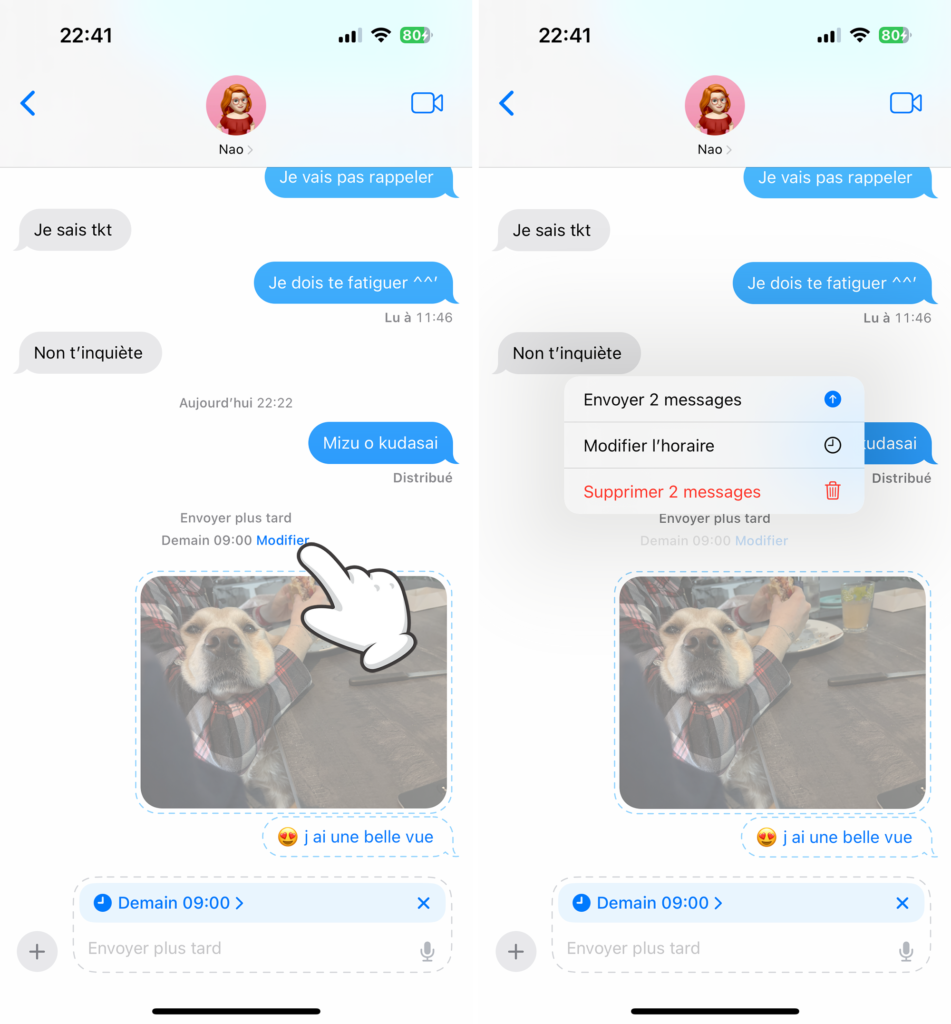 Apporter des modifications d'horaire à un message programmé sur iPhone