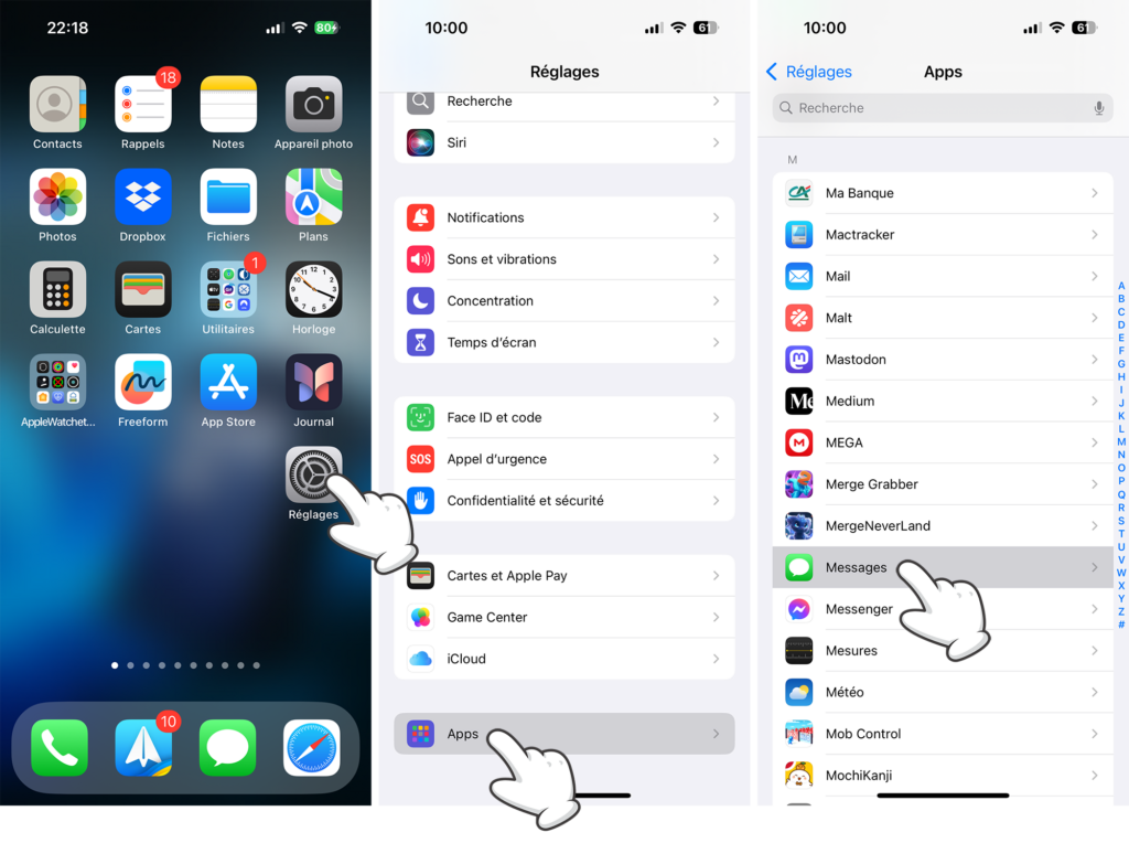 Aller dans les réglages de Messages