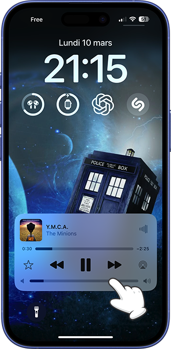 La barre de volume sur le lecteur multimédia de l’écran verrouillé de votre iPhone