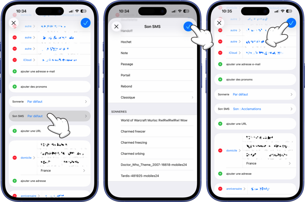 Modifier un contact pour lui ajouter un son SMS sp&eacute;cifique