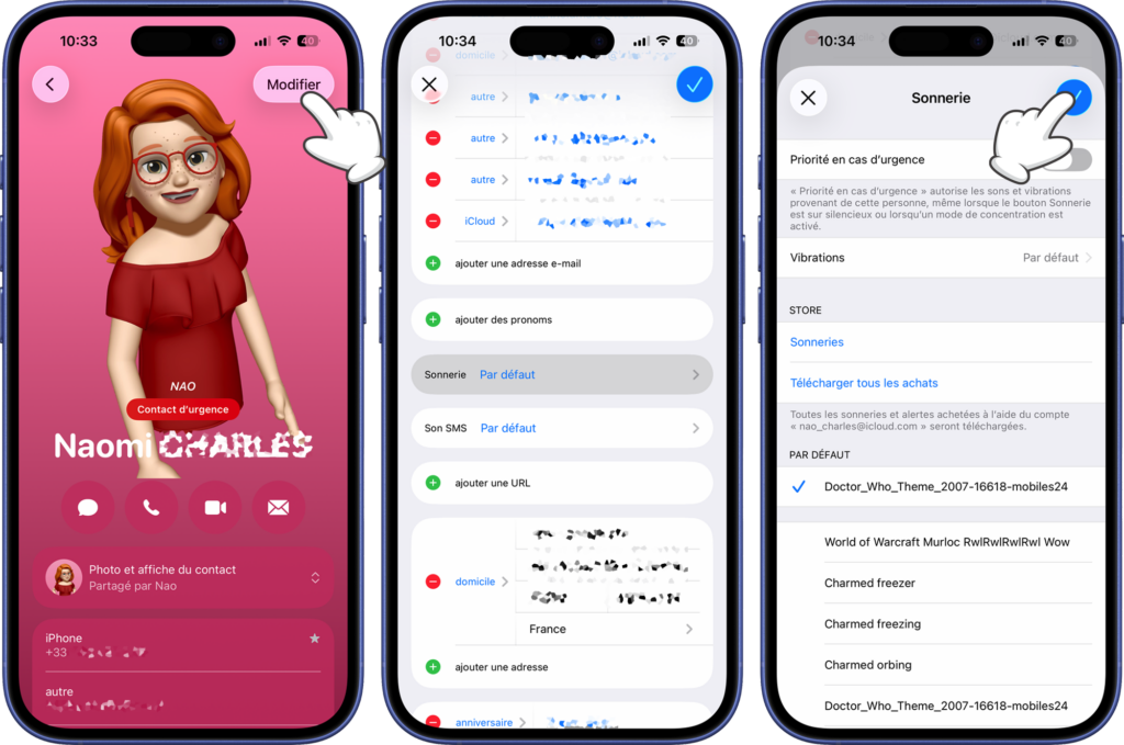 Modifier un contact pour lui ajouter une sonnerie sp&eacute;cifique