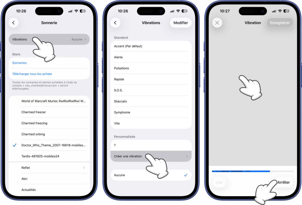 Cr&eacute;ation d'une nouvelle vibration sur iPhone