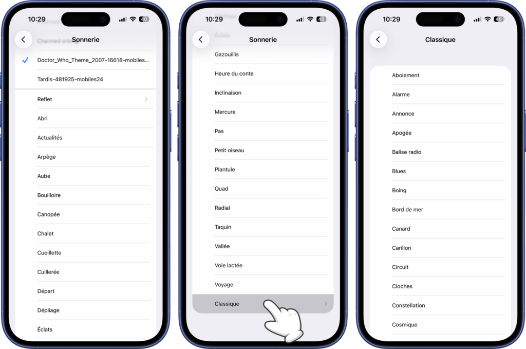 Liste des sonneries disponibles sur iPhone