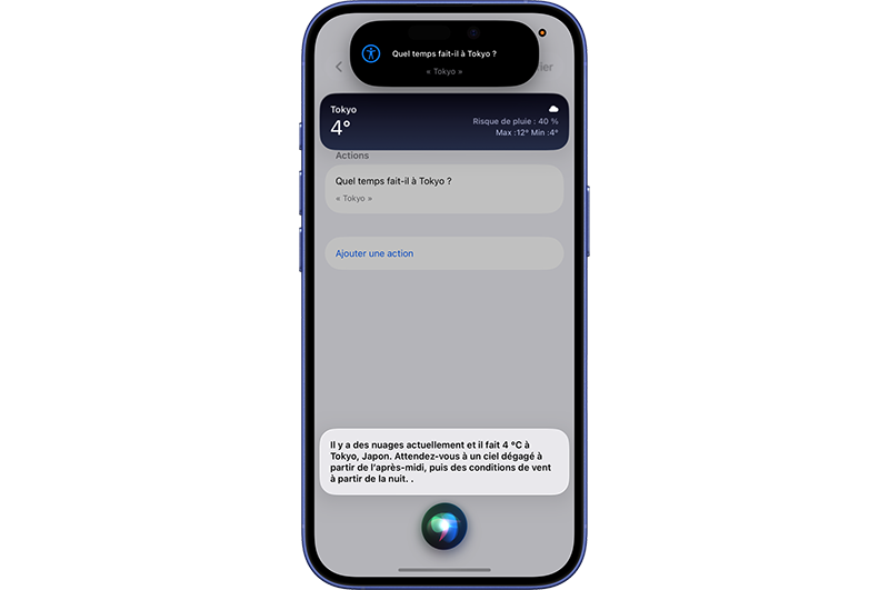 Exemple de r&eacute;ussite du raccourci vocal sur une requ&ecirc;te Siri