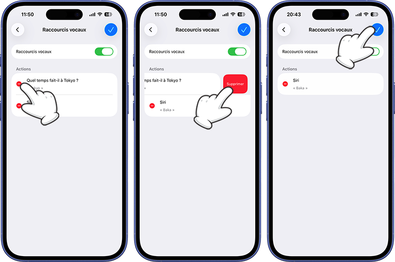 Supprimer une action, un raccourci vocal