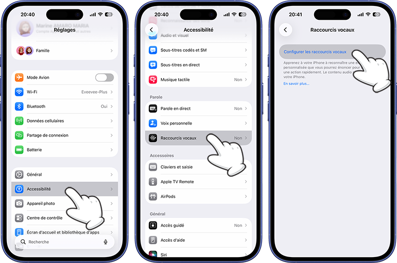 Acc&eacute;der &agrave; la configuration des Raccourcis vocaux