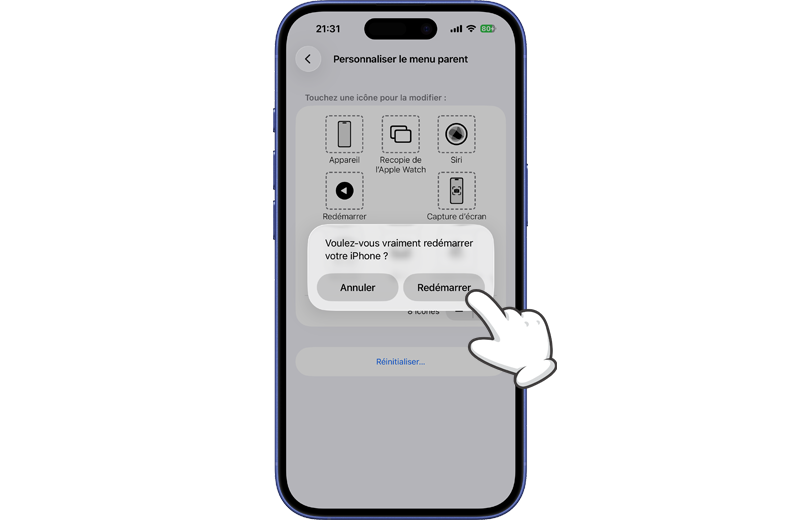 Confirmer le red&eacute;marrage avec AssistiveTouch