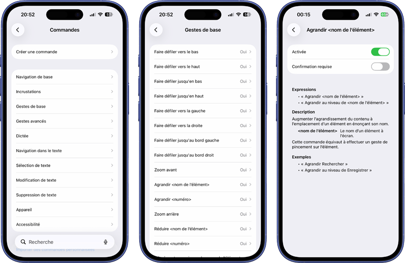 Liste des commandes du Contr&ocirc;le vocal