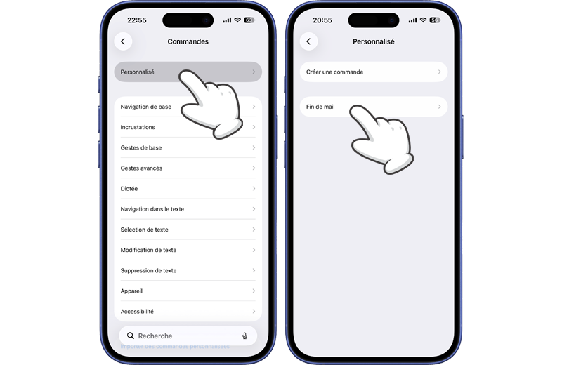 Acc&eacute;der &agrave; une commande personnalis&eacute;e du Contr&ocirc;le vocal