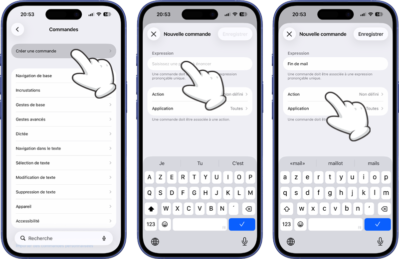 Choisir une expression et une action pour une nouvelle commande personnalis&eacute;e