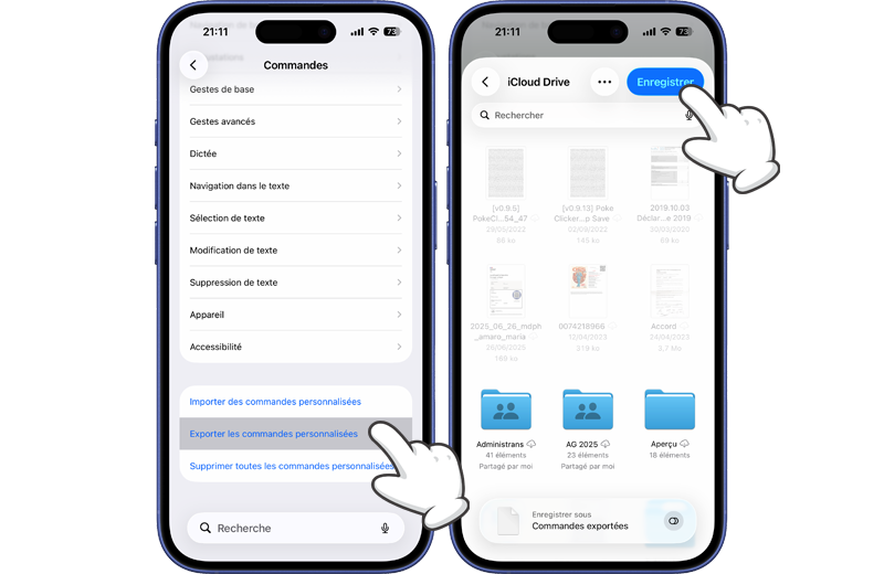 Exporter les commandes personnalis&eacute;es du Contr&ocirc;le vocal