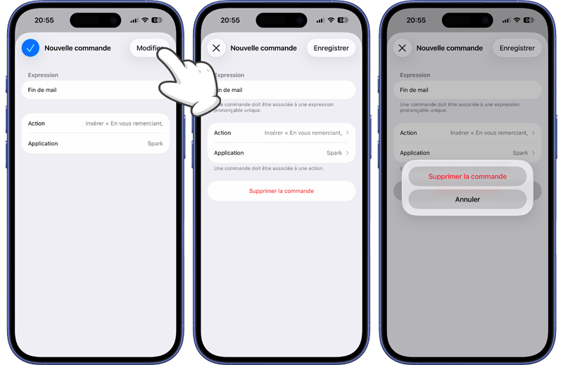 Modifier / supprimer une commande personnalis&eacute;e