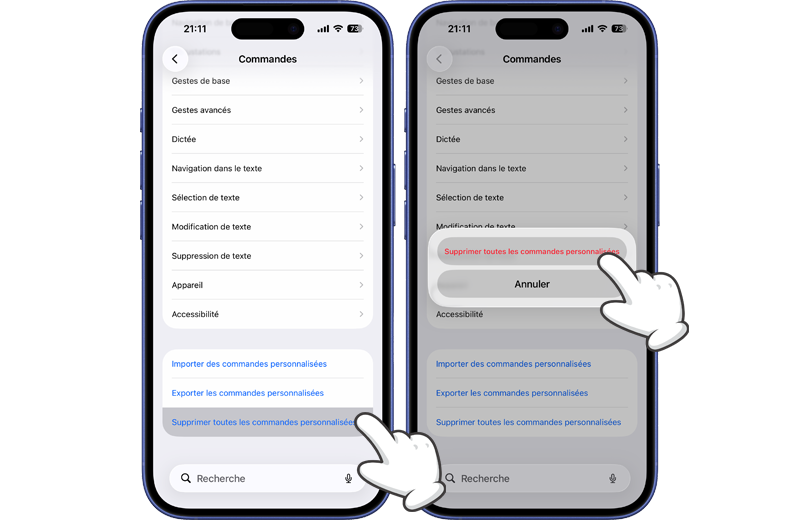 Supprimer toutes les commandes personnalis&eacute;es