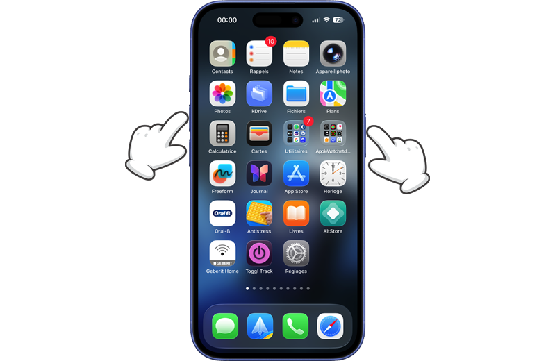 Sur un iPhone sans bouton Accueil, les boutons : volume et verrouillage