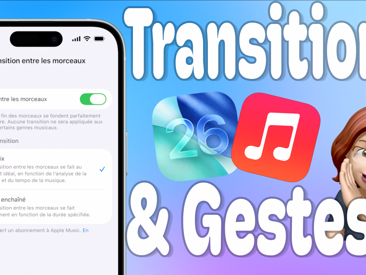 App Musique 🎵 : activer la transition AutoMix et le geste du mini-lecteur (iOS 26+) – iPhone, Mac